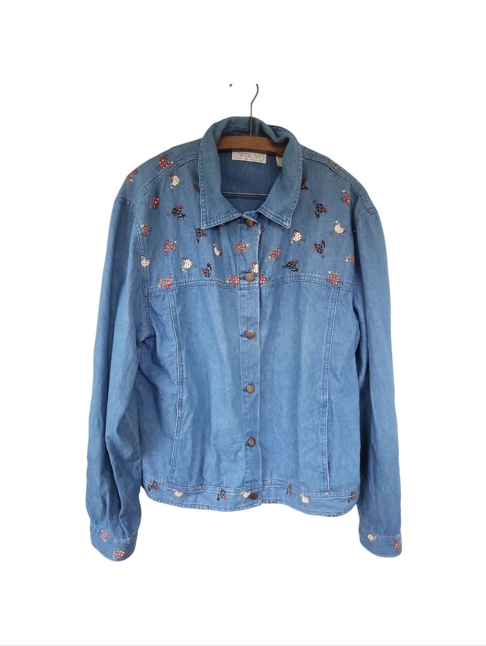 Vintage Mandal Bay Chicken Rooster Folk Prairie Farmhouse Denim Jean Jacket XXL